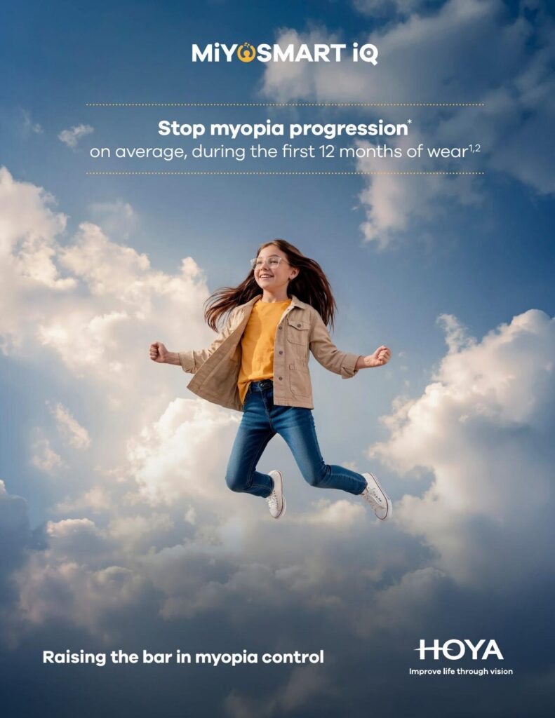 Child wearing MiYOSMART iQ myopia control glasses in Calgary
